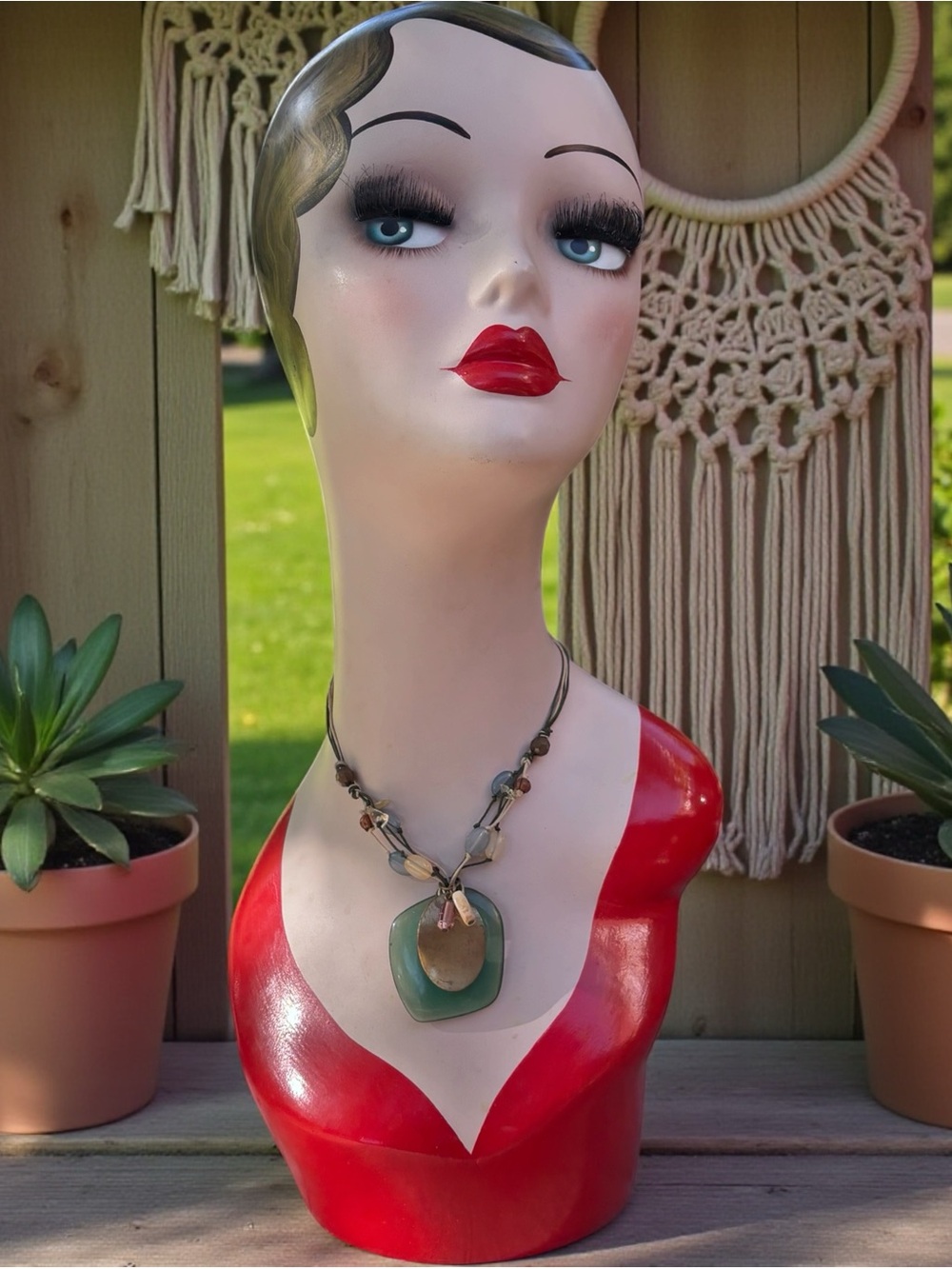 Handmade Green Pendant Necklace with Beaded Accents - Women Jewelry